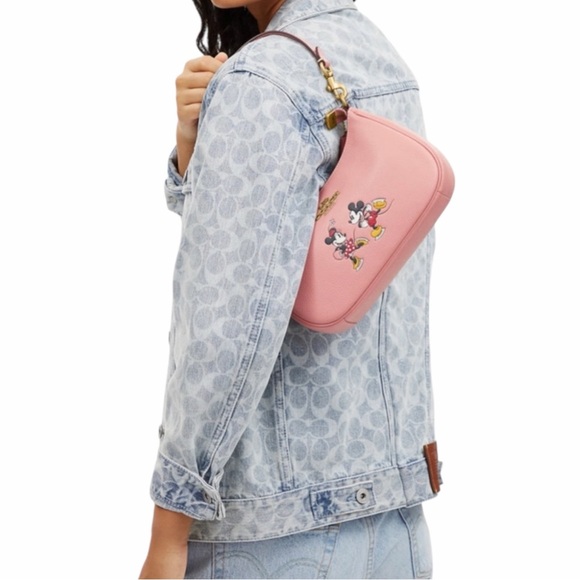 Disney x Coach Teri Shoulder Bag with Ice Skate Mickey Minnie Motif Blush NWT - Picture 3 of 10